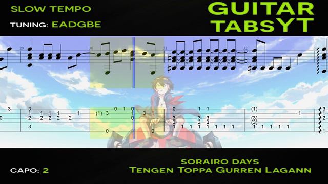 Tengen Toppa Gurren Lagann - Sorairo Days Opening Guitar Tutorial  Guitar Lesson  TAB Slow Temp