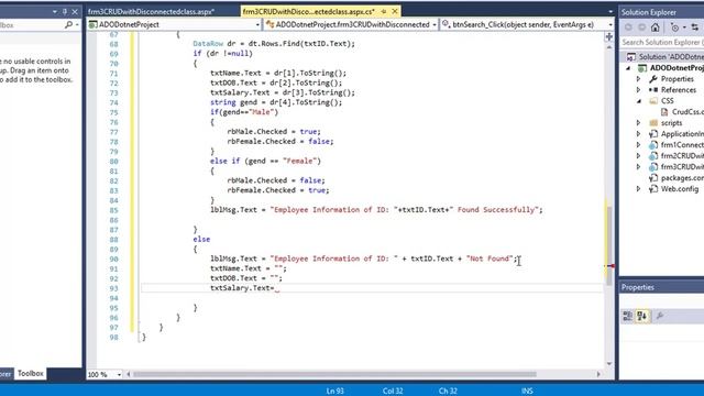 How to search data using disconnected class in C ADO.net Part-02
