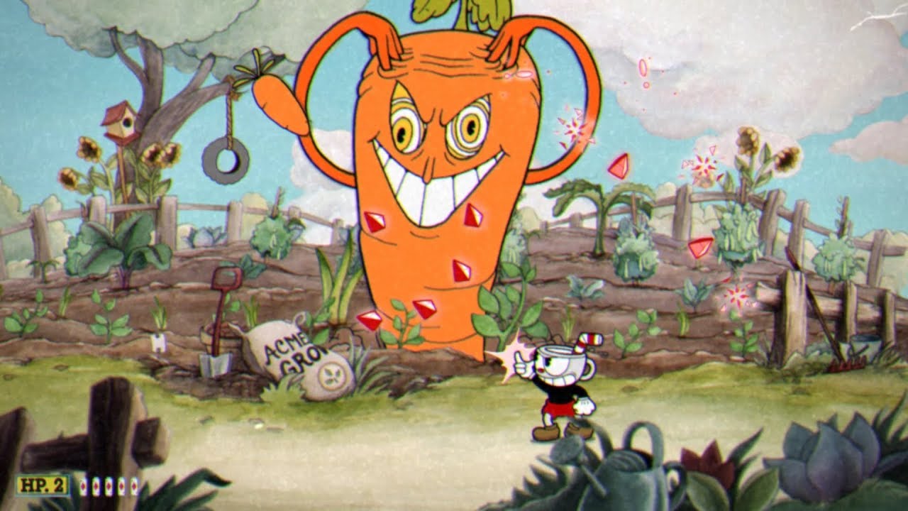 Cuphead. Битва с босом Банда корнеплодов Сэл Картошка Олли Луковица и Чонси Шантане.