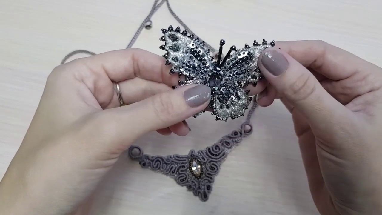 вышитая бабочка-брошь ,результат