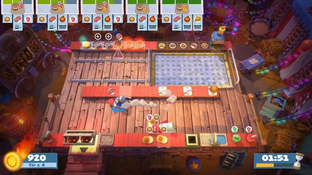 Overcooked! All You Can Eat - Carnival Of Chaos 2-2, Score 1932 : 2 Players 4 Stars 🌟🌟🌟🌟