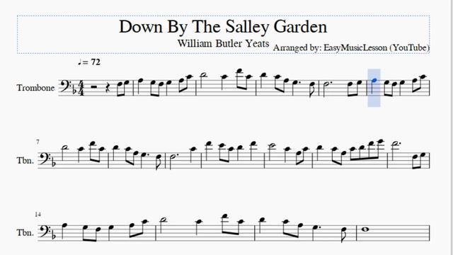 Trombone Sheet Music: How To Play Down By The Salley Garden By William Butler Yeats