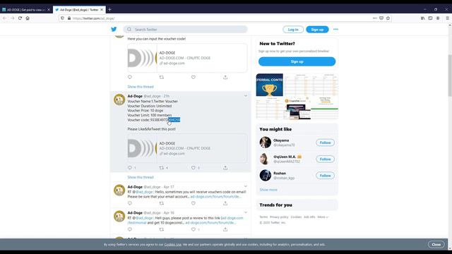 How to get Twitter voucher - 10 doge - Ad-Doge.com