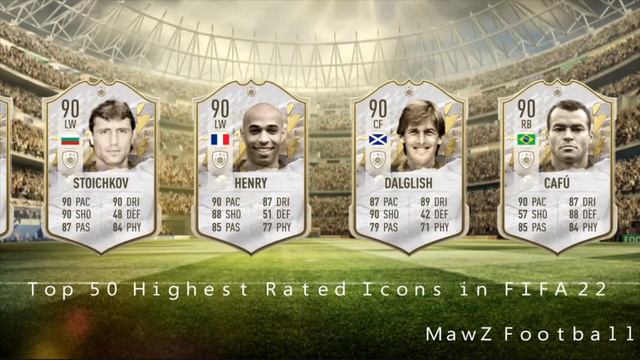 TOP 50 HIGHEST RATED ICONS IN FIFA 22! 🔥🏆(PELE, MARADONA, R9, ZIDANE, ETC!)