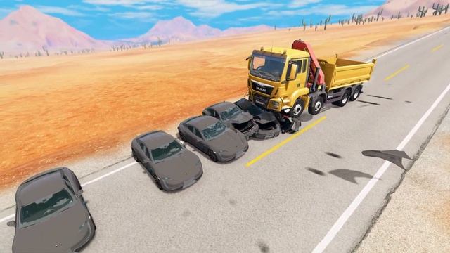 Dump Truck Vs 10x Porsche Taycan – BeamNG.Drive