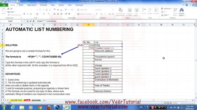 Learn Excel 2010 (Automatic List Numbering With Empty Rows)