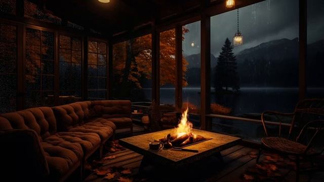 Spending Night in Cozy Porch  Rain Sound and Fire pit helps to Relaxation  Sleep Well