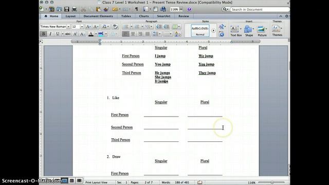 Class 7 Level 1 Worksheet 1 - Present Tense