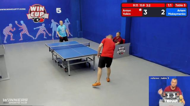 13:30 Ёлкин Антон  3-2 Максименко Артём  стол 5  ЮГ-4  01.06.22