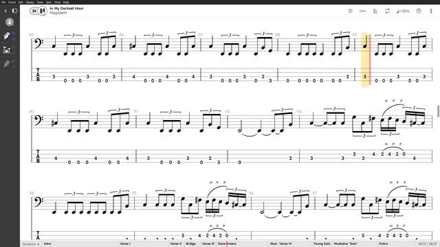 Megadeth - In My Darkest Hour (Play Along Bass Tabs)