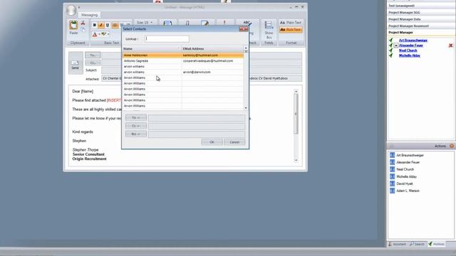Action Pane - Adding Notes and SendCV