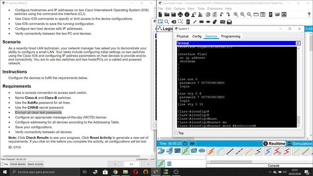 2.9.1 Packet Tracer - Basic Switch And End Device Configuration (CCNAv7)