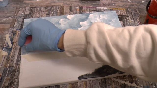 Как нарисовать Морской пейзаж кухонной губкой. Акрил.Paint Seascape  Using Kitchen Sponge. Acrylic.