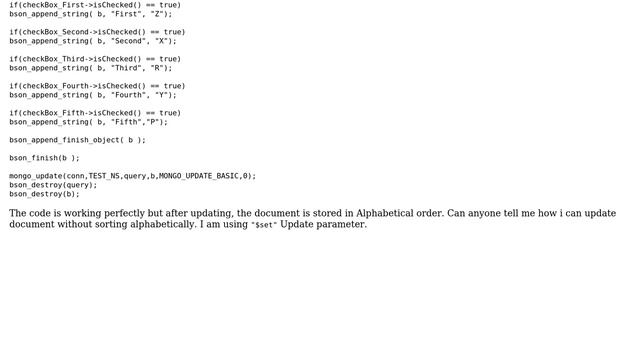 Updating Document In MongoDB Without Alphabetically Order