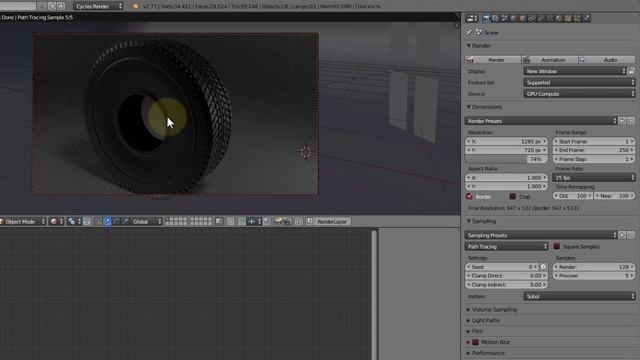 Уроки по Blender. Урок 3-10. Моделинг покрышки. Cycles Render, материал, свет.