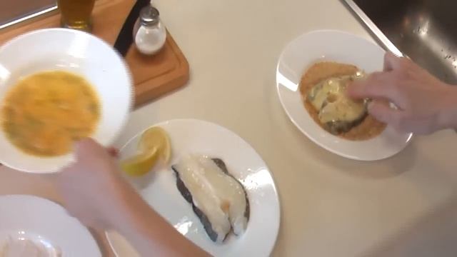 Стейк Зубатки жареный в сухарях. Очень вкусно!