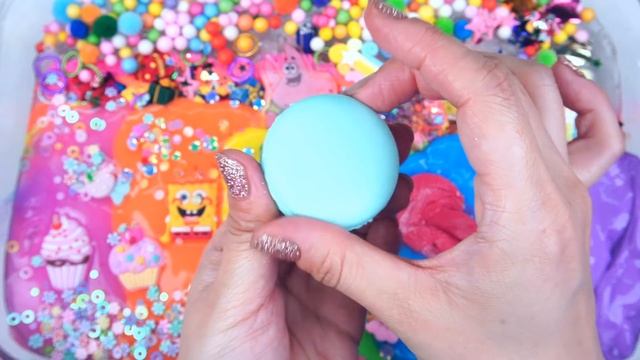 Spongebob  Patrick Birthday party Rainbow Slime Mixing Makeup clay into slime ASMR Satisfying