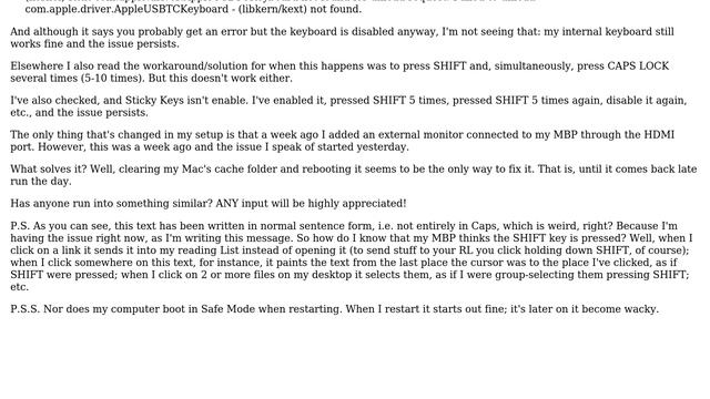 Apple: My Macbook Pro Is Acting As If The SHIFT Key Were Pressed When It Absolutely Isn't