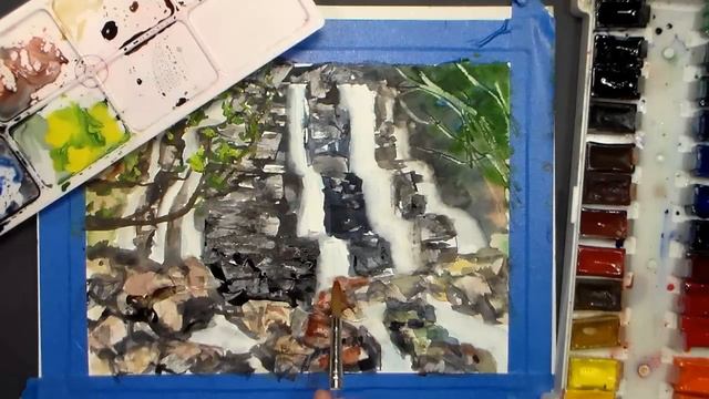 Waterfall Watercolor Painting Tutorial REAL TIME