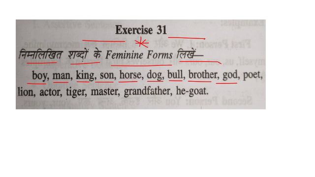 [ EXERCISE : 31 ]  Write Feminine Forms Of The Following Words
