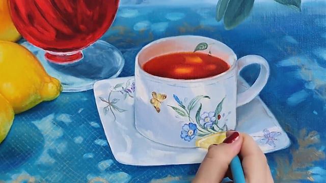 Process And Presentation Oil Painting With Daffodils And Lemons. Artist Hvalina Irina.