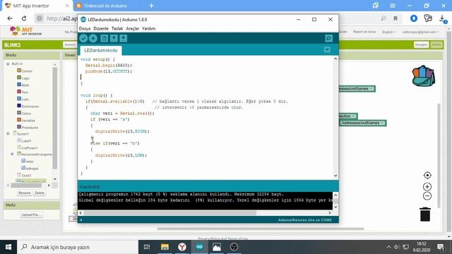 App Inventor2-Ders90-Arduinoda Bluetooth Kontrolle Led Yakma