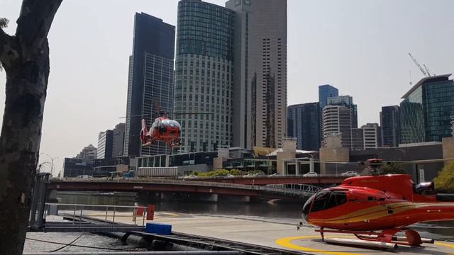 CLOSEUP Helicopters - Two Airbus EC 130 T2 Start Up And Takeoff Together - Microflite Melbourne