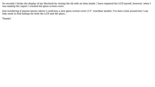 Apple: Macbook Pro A1706, Glass Screen Repair (not The LCD)