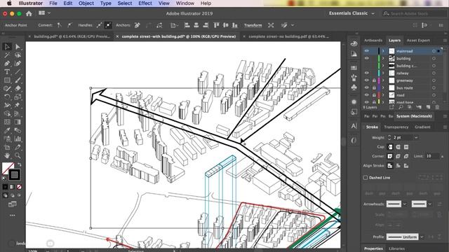 Site Analysis Axonometric Diagram In Adobe Illustrator