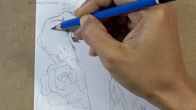 Drawing Elephant With Flowers Tattoo Design Step By Step | Hihi Pencil