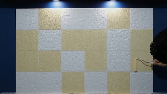 بالمعجون والاستنسل عمل ديكور حوائط على شكل البلاط المكسيكي المزخرف مع لمسه الالوان المعدنيه    ?