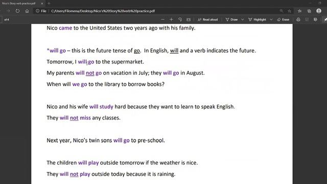 05   Nico's Story Verbs Practice