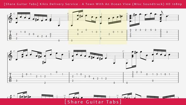 [Share Guitar Tabs] Kikis Delivery Service - A Town With An Ocean View (Misc Soundtrack) HD 1080p