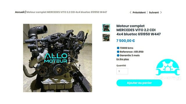 ALLOMOTEUR.COM - Moteur Complet MERCEDES VITO 2.2 CDI 4x4 Bluetec 651950 W447