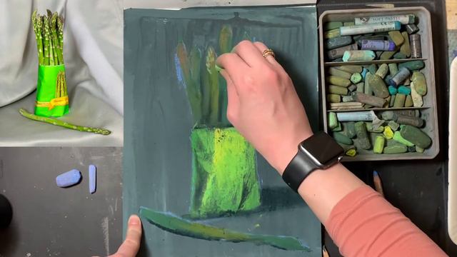 Спаржа сухой пастелью на абразиве