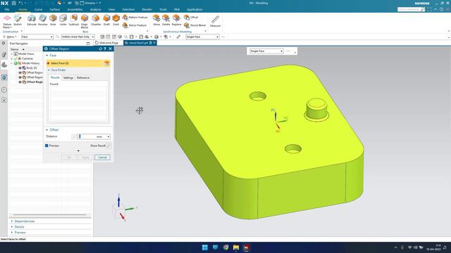 Siemens Unigraphics NX- Basics Of Synchronous Modeling Offset Region.