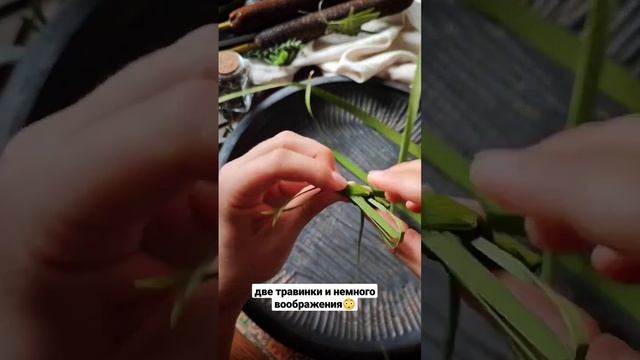 почти живой кузнечик из двух листков рогоза?