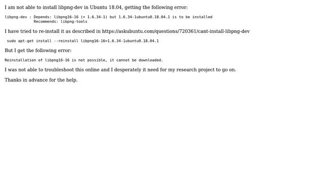 Ubuntu: Failure To Install Libpng-dev In Ubuntu 18.04