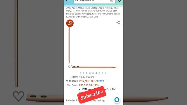 M1 MacBook Air 8GB+512GB Available For 98k! #macbook #apple #prime #amazonprime #amazon #flipkart