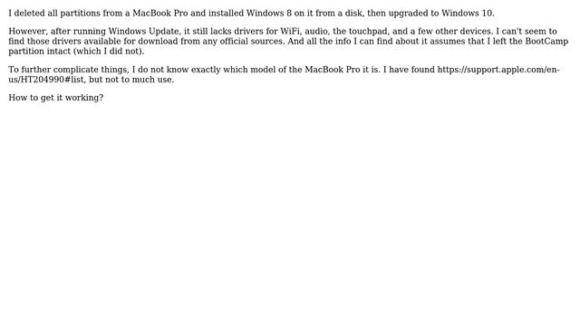 Windows 10 Drivers On MacBook Pro Without Bootcamp