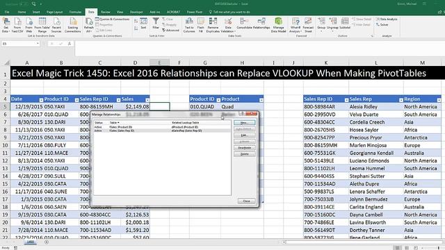 Excel Magic Trick 1450: Replace VLOOKUP When Making PivotTables With Excel 2016 Relationships