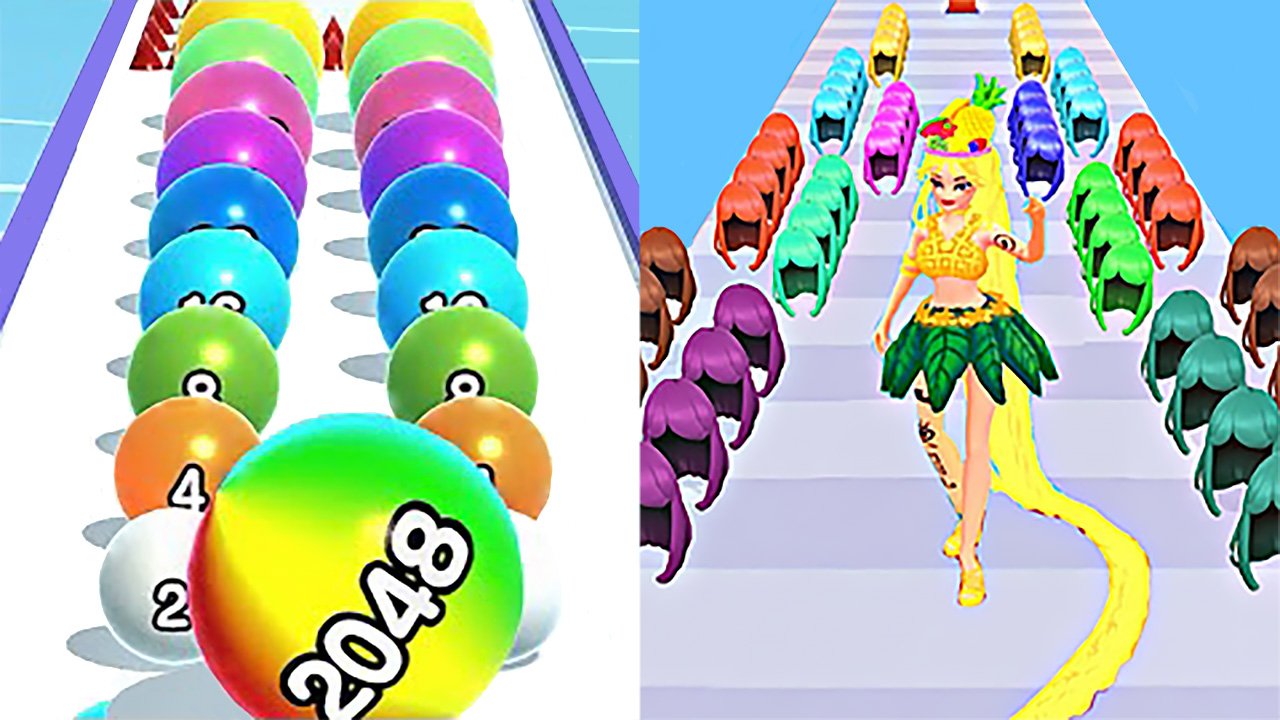 Мобильные игры Hair Challenge VS Ball Run 2048 прохождение, геймплей и новые уровни для Android IOS