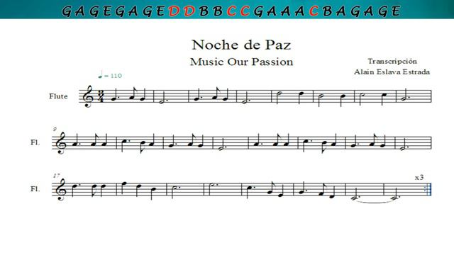Noche De Paz / Silent Night (NOTAS/CIFRADO Y PARTITURA PARA FLAUTA) 