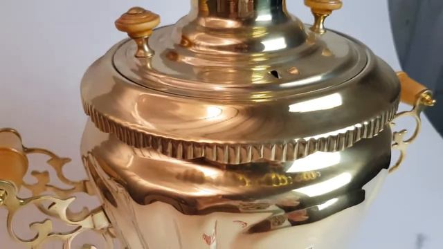 Самовар на дровах 7 литров желтый конус граненый с витыми ручками