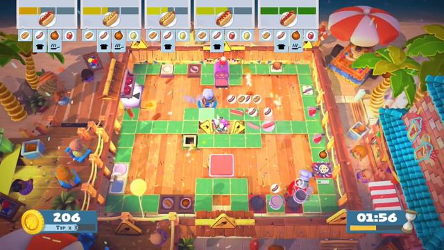 Overcooked 2 DLC Seasonal Update - Sun’s Out, Buns Out - Level 1-4 4 Star 2 Player Co-op