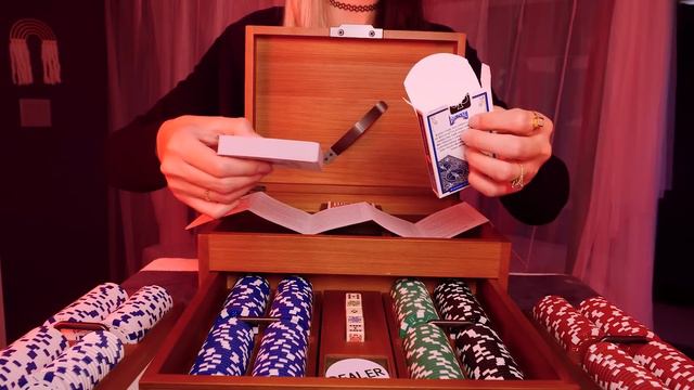 ASMR  Poker Set  Cards Chips Dice Wooden Box 
