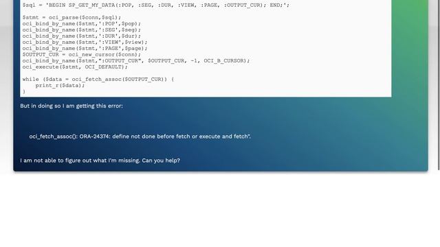 Call Oracle Stored Procedure From PHP