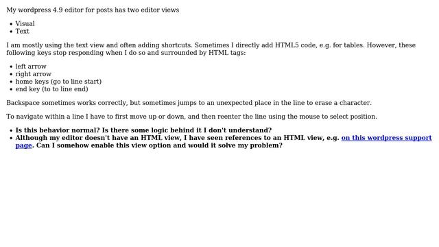 Wordpress: Problem With Some Keys When Editing HTML In Wordpress 