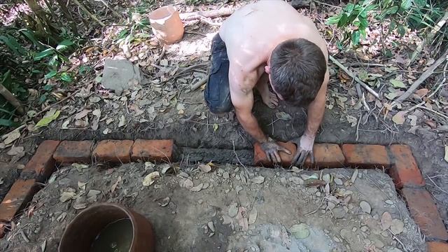 Primitive Technology_ Wood Ash Cement & Fired Brick Hut