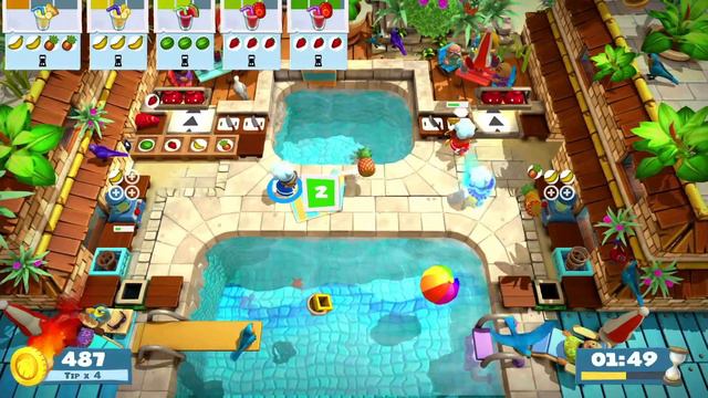 Overcooked 2 Surf 'n' Turf Level 1-4 4 Stars 4 Player Co-op